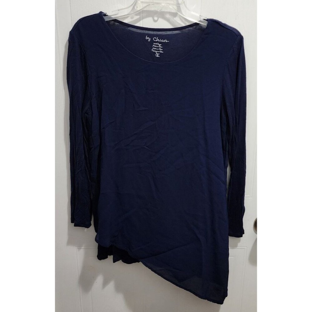 by‎ Chico's Women's Asymmetric Hem Long Sleeve Tunic Blouse Top Top Blue Size M